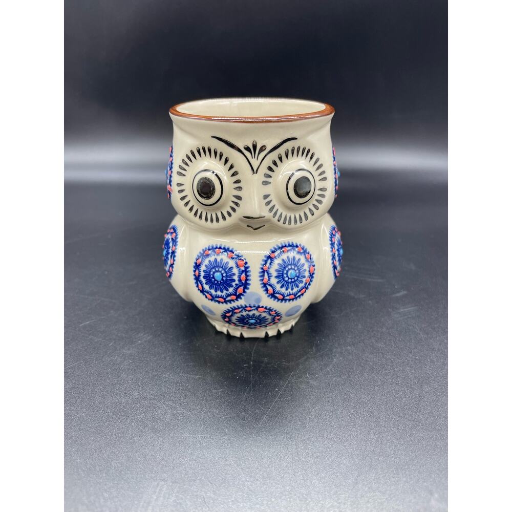 Royal Owl Coffee Cup Mug Blue Embossed 3D Relief Design